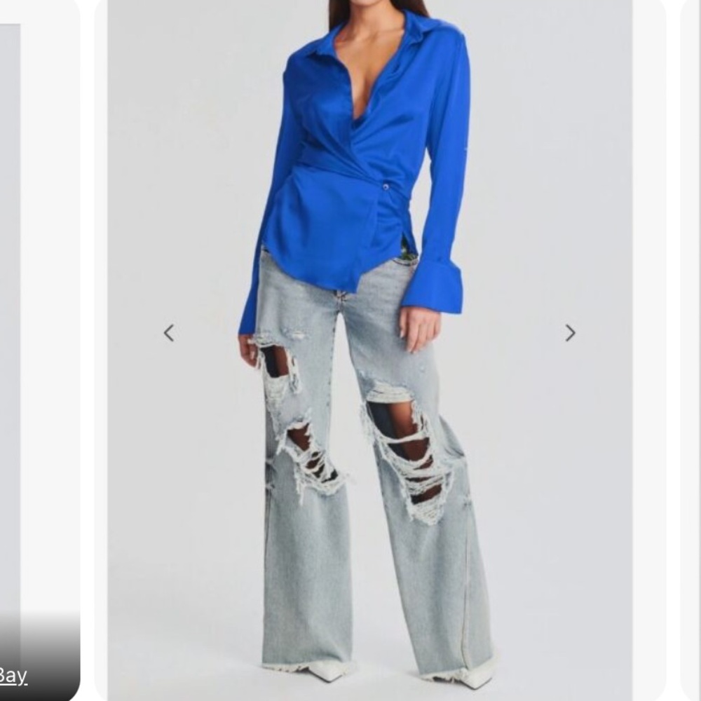 NWT SER.O.YA Karry Silk Shirt Size S in Royal Blue.